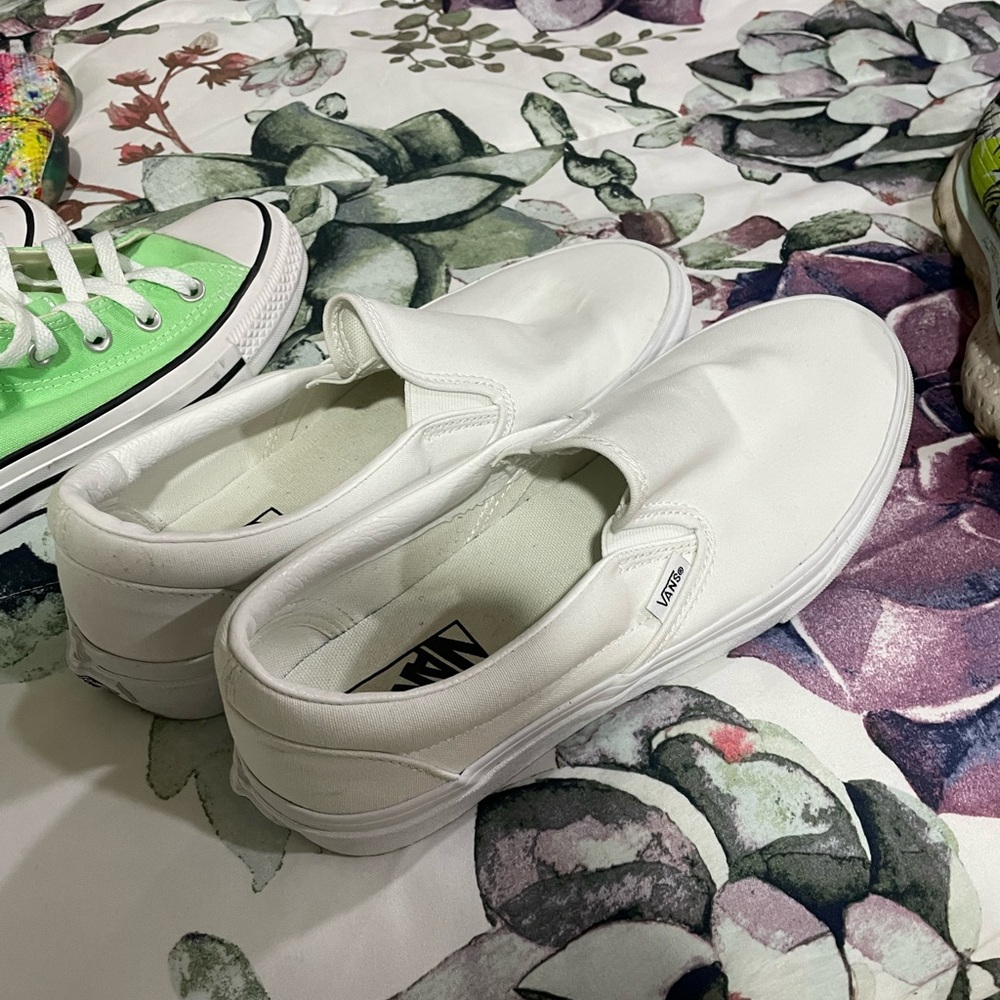 Vans White Platform Slip-On Shoes
